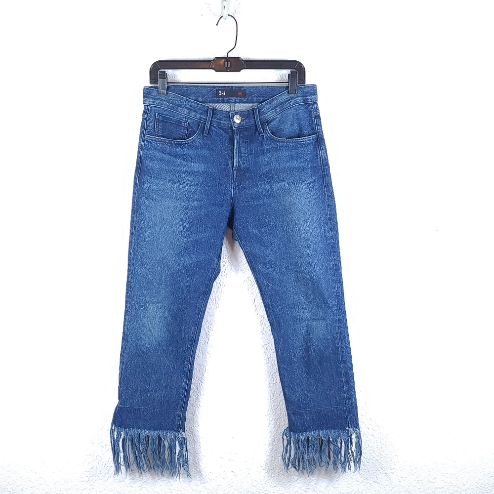 3x1 NYC Fringe Straight Crop Selvedge Jeans Lima Mid Wash - Picture 3 of 14